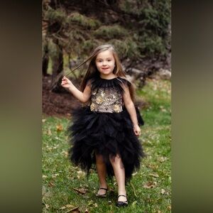 Elegant Black and Gold Kids Dress